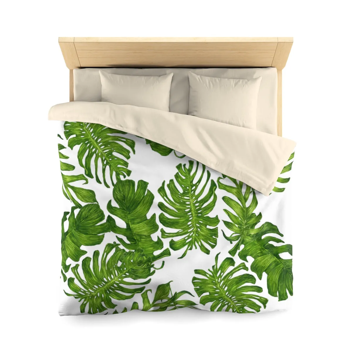 Green Tropical Leaf Print Designer Microfiber Duvet Cover - Made in USA (Twin/ Queen)