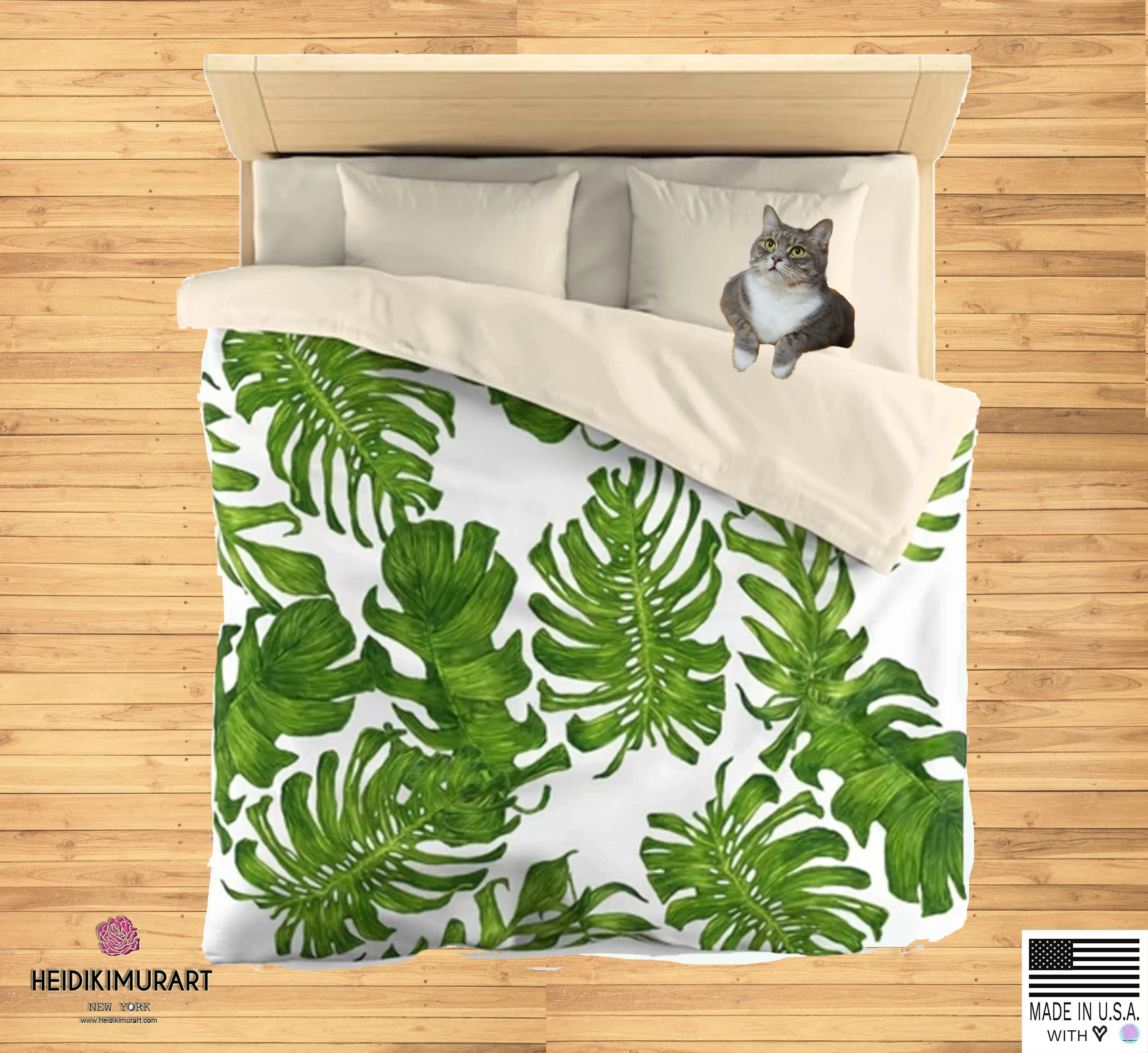 Green Tropical Leaf Print Designer Microfiber Duvet Cover - Made in USA (Twin/ Queen)