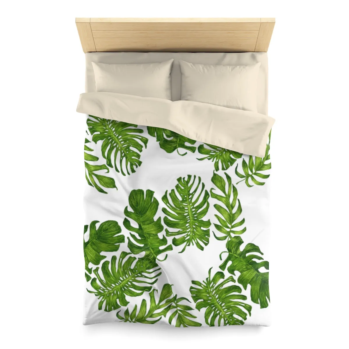 Green Tropical Leaf Print Designer Microfiber Duvet Cover - Made in USA (Twin/ Queen)