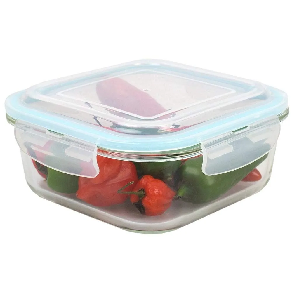 HAINE 3 Pieces Square Toughened Glass Clip and Store Fresh Containers with Air Tight Lock lid, (370ml, 520ml, 800ml) | for Storing Food | Lunch Box | Baking�