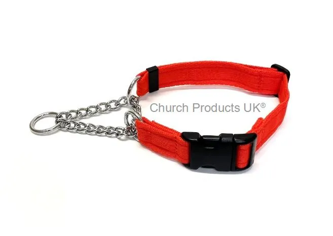 Half Check Chain Dog Collars Adjustable 25mm Wide Cushion Webbing Large X-Large