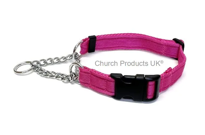 Half Check Chain Dog Collars Adjustable 25mm Wide Cushion Webbing Large X-Large