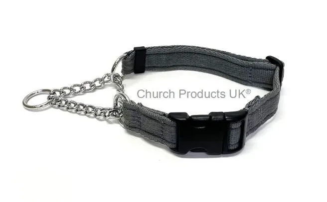 Half Check Chain Dog Collars Adjustable 25mm Wide Cushion Webbing Large X-Large