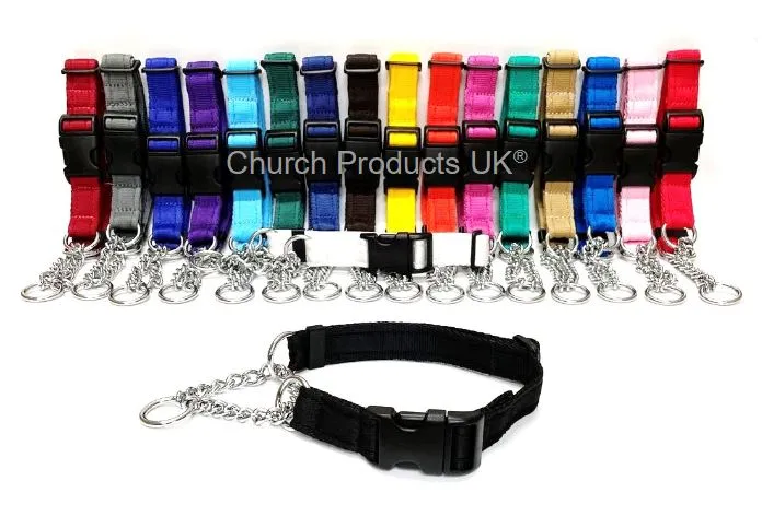 Half Check Chain Dog Collars Adjustable 25mm Wide Cushion Webbing Large X-Large