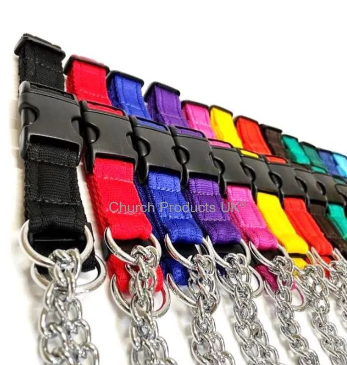 Half Check Chain Dog Collars Adjustable 25mm Wide Cushion Webbing Large X-Large