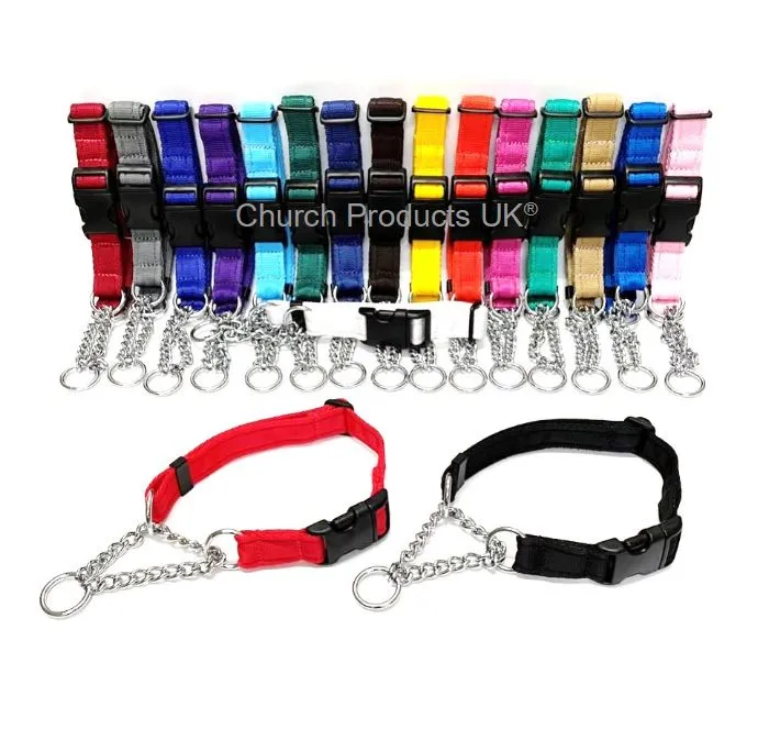 Half Check Chain Dog Collars Adjustable 25mm Wide Cushion Webbing Large X-Large