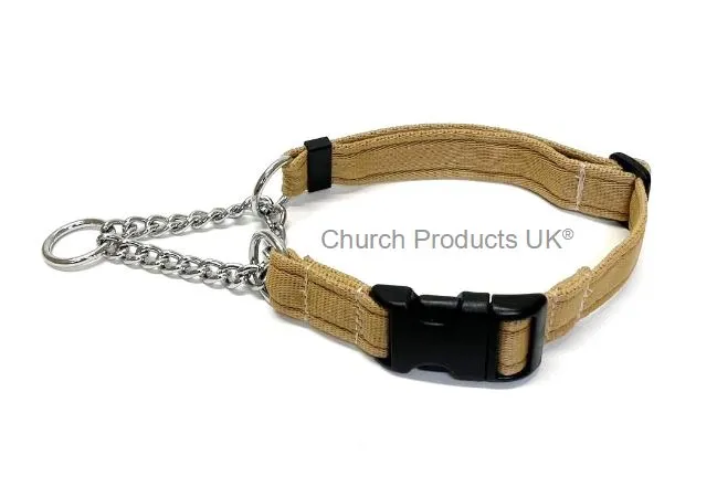 Half Check Chain Dog Collars Adjustable 25mm Wide Cushion Webbing Large X-Large