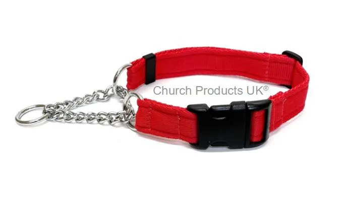 Half Check Chain Dog Collars Adjustable 25mm Wide Cushion Webbing Large X-Large