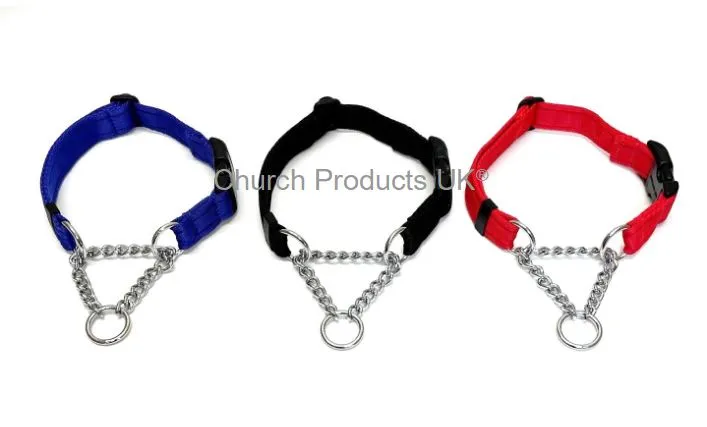 Half Check Chain Dog Collars Adjustable 25mm Wide Cushion Webbing Large X-Large