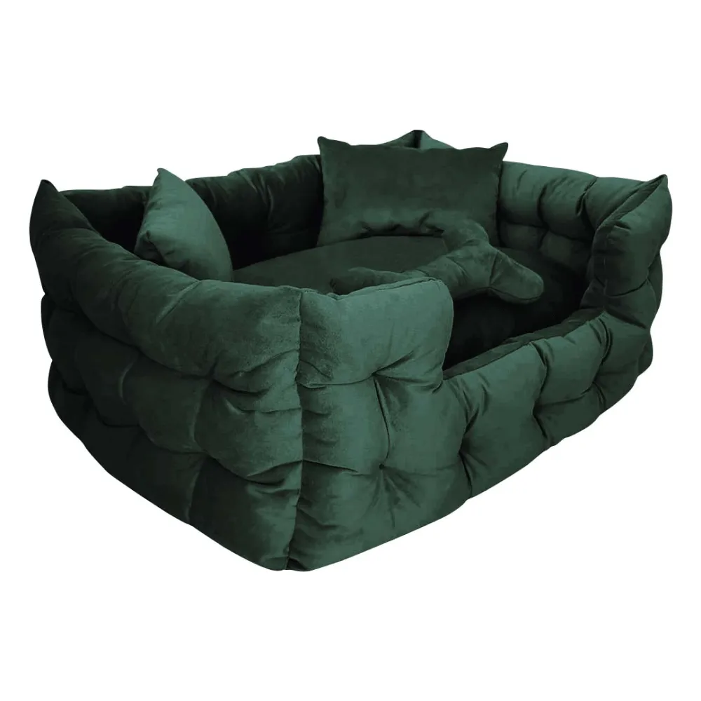 Hiputee Luxurious High Wall Soft Velvet Fabric Washable Bed for Dogs and Cats (Dark Green)