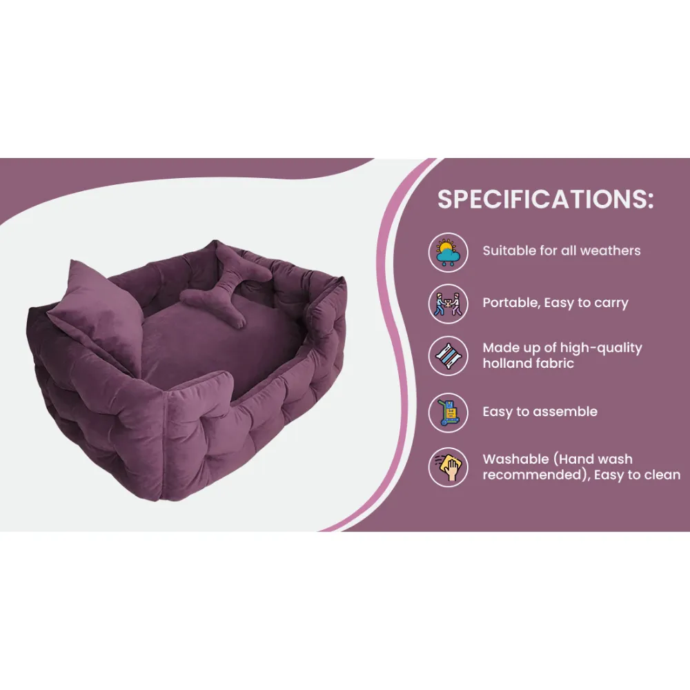 Hiputee Luxurious High Wall Soft Velvet Fabric Washable Bed for Dogs and Cats (Purple)