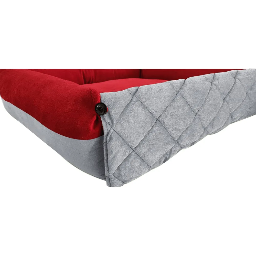 Hiputee Premium Washable Soft Velvet Bed with Foldable Blanket for Dogs and Cats (Red & Grey)