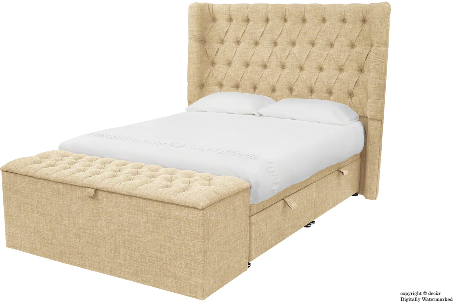 Hollyrood Linen Upholstered Winged Ottoman Bed - Mink