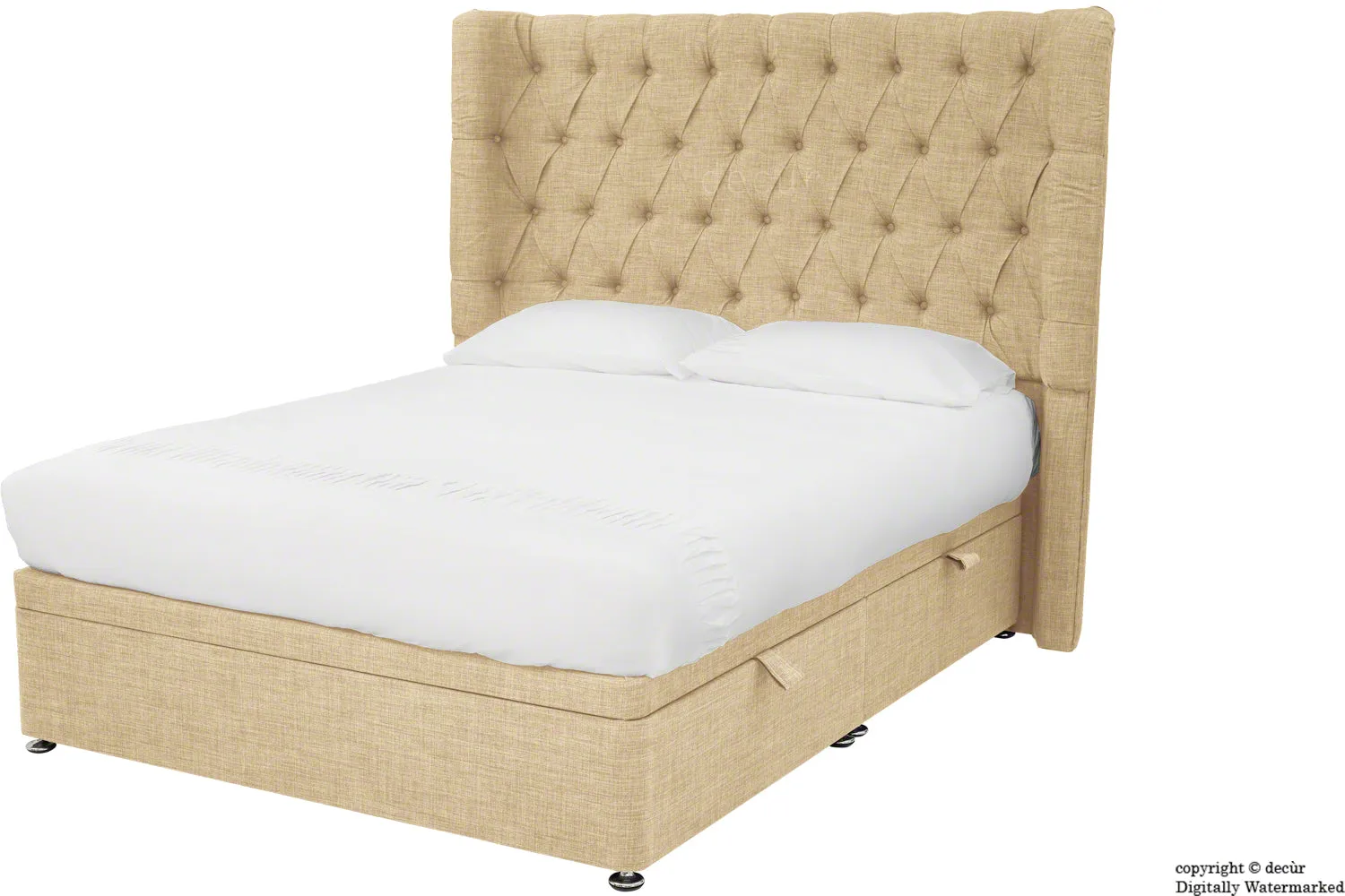 Hollyrood Linen Upholstered Winged Ottoman Bed - Mink