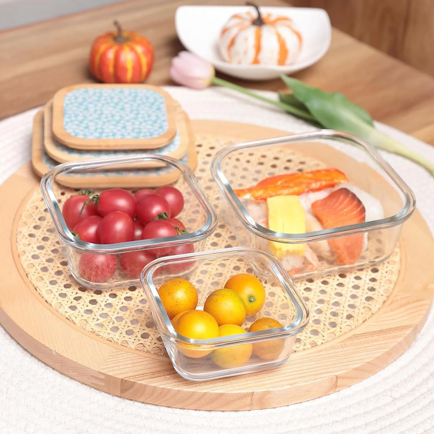 Homestic Borosilicate Food Container - Square (Dandy Daisies) | SAN008-DDS | Pack Of 3