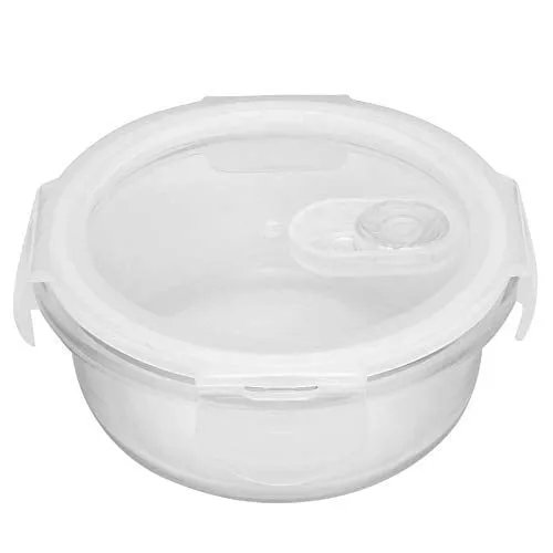 HOMIES, 1 Piece, Round Glass Airtight Food Storage Containers/Lunch Box with Lid, Size: S: 930ml, Dimension: 185x88 mm, Clear