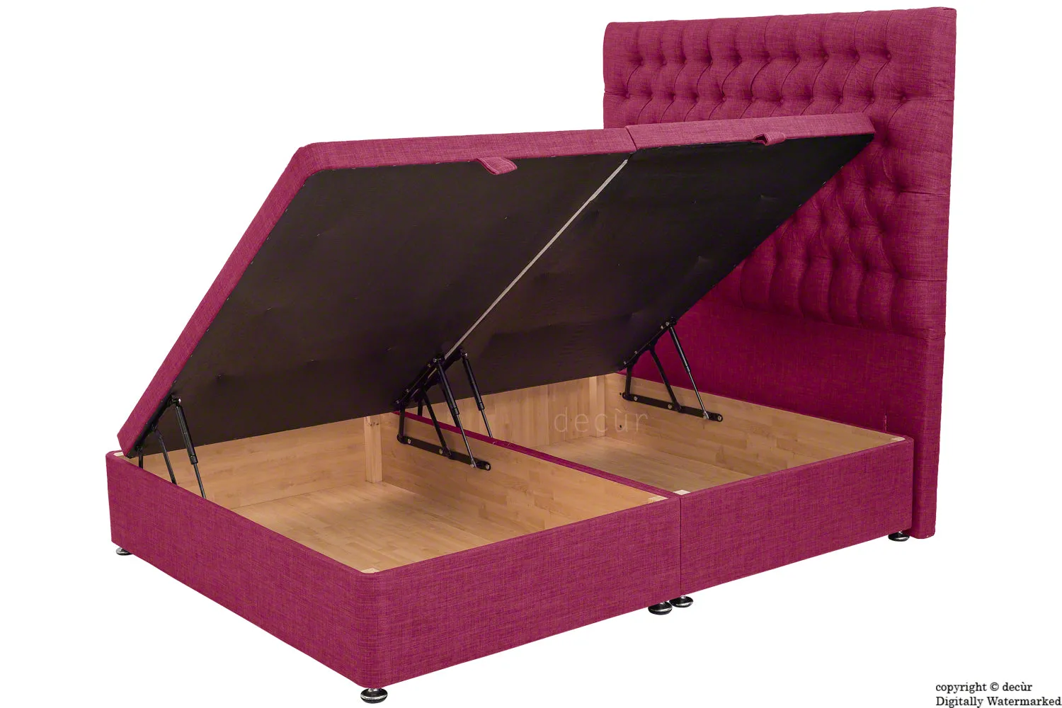 Kensington Linen Upholstered Ottoman Bed - Fuchsia