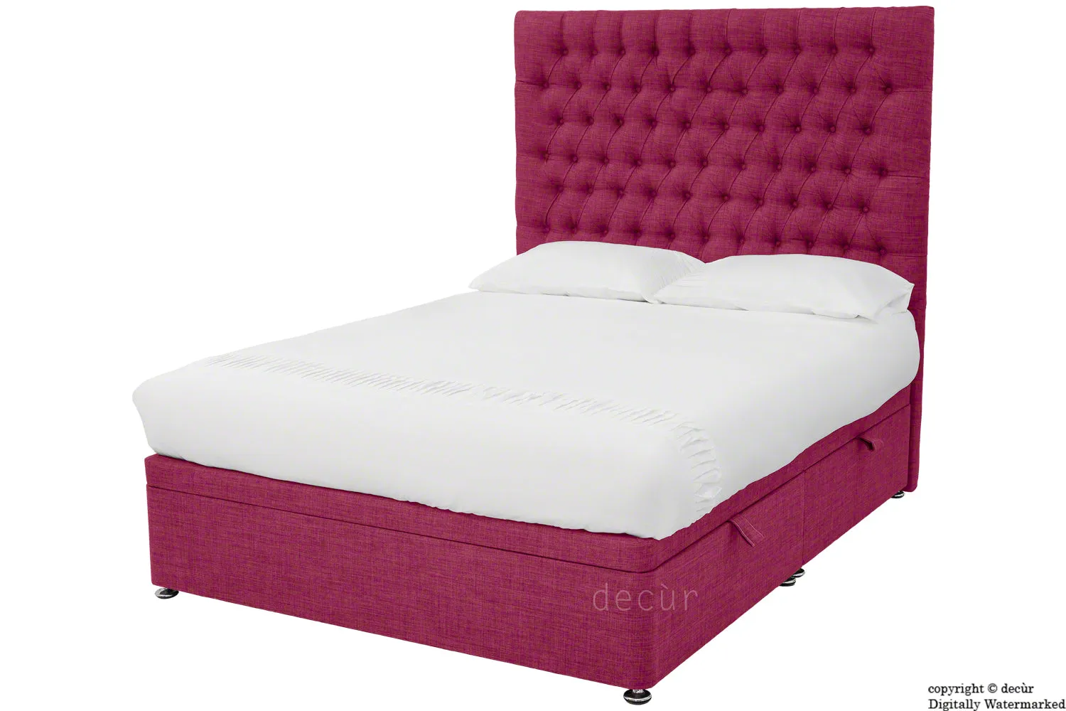 Kensington Linen Upholstered Ottoman Bed - Fuchsia