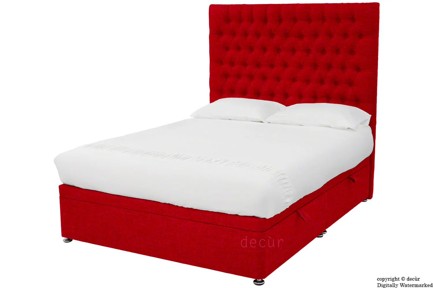 Kensington Linen Upholstered Ottoman Bed - Ruby