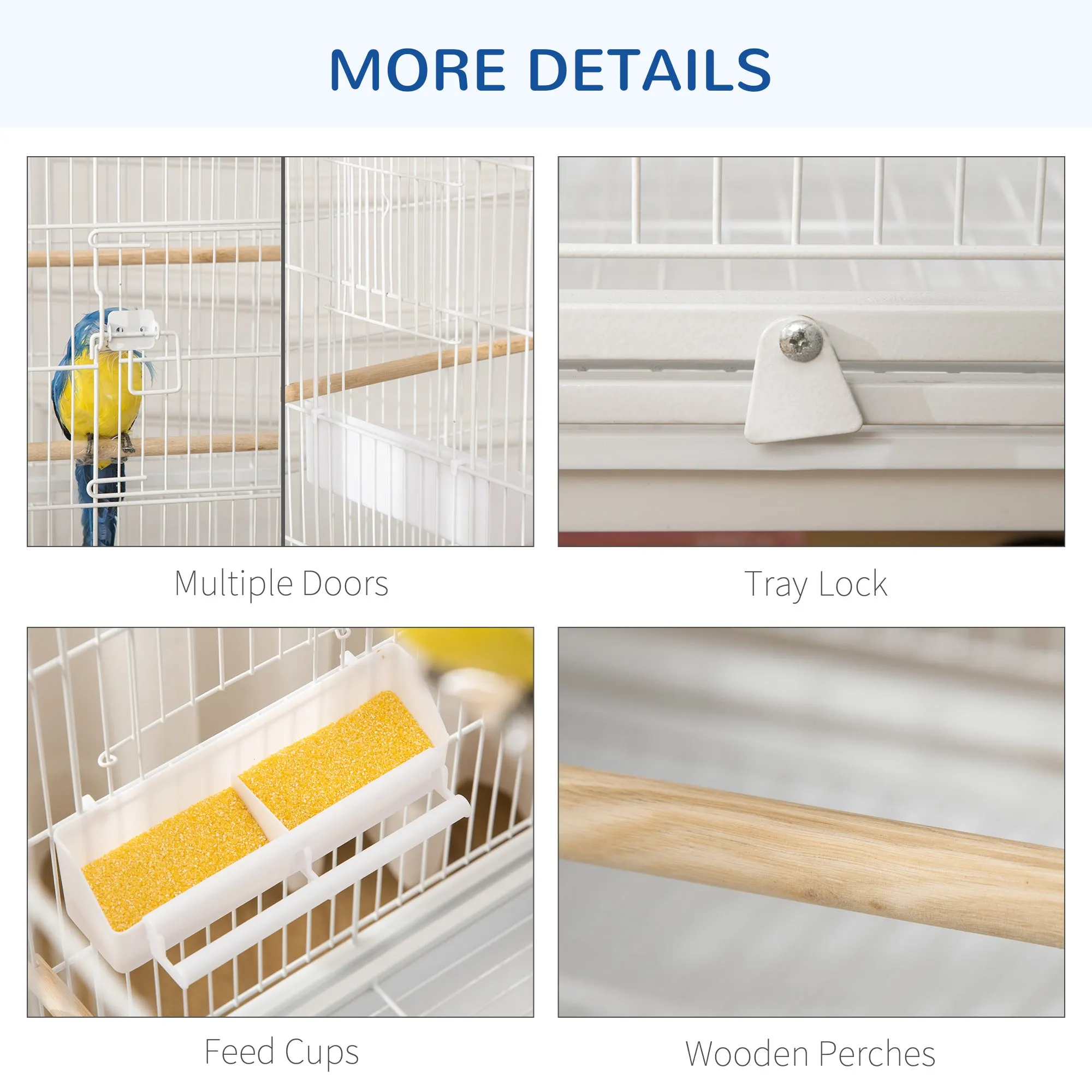 Large Bird Cage Budgie Cage for Finch Canaries Parakeet with Rolling Stand, Slide-out Tray, Storage Shelf, Food Containers, White