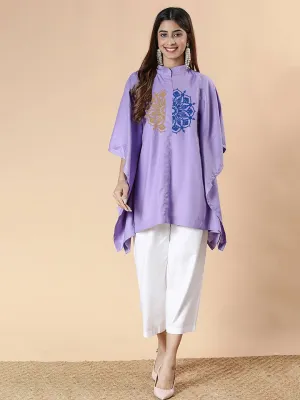 Lavender Rayon MandarinKurti - ArtisticFusion