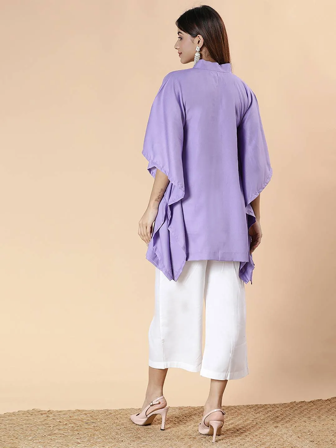 Lavender Rayon MandarinKurti - ArtisticFusion