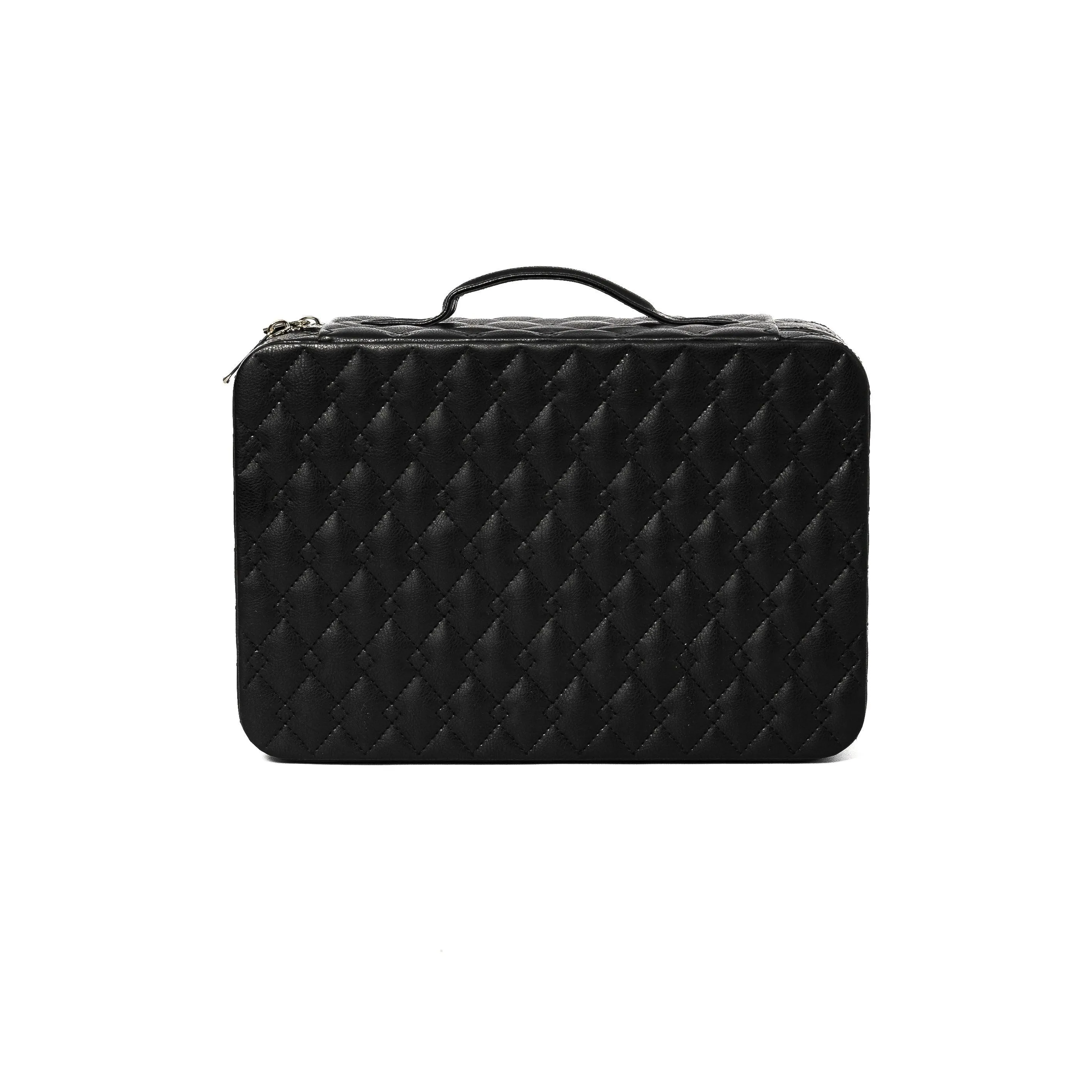 Leather Travel Jewellery Case - Jet Black & Orange