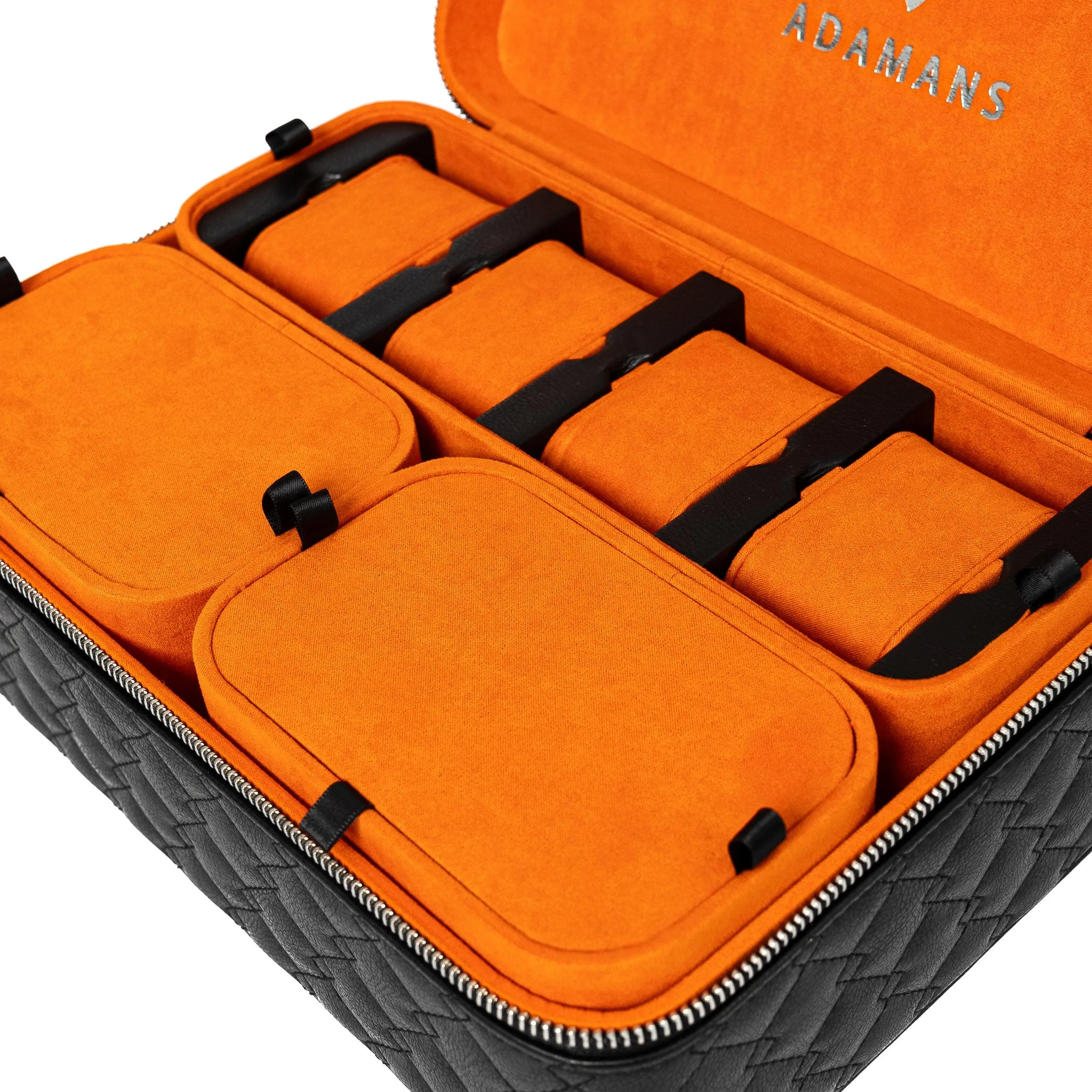 Leather Travel Jewellery Case - Jet Black & Orange