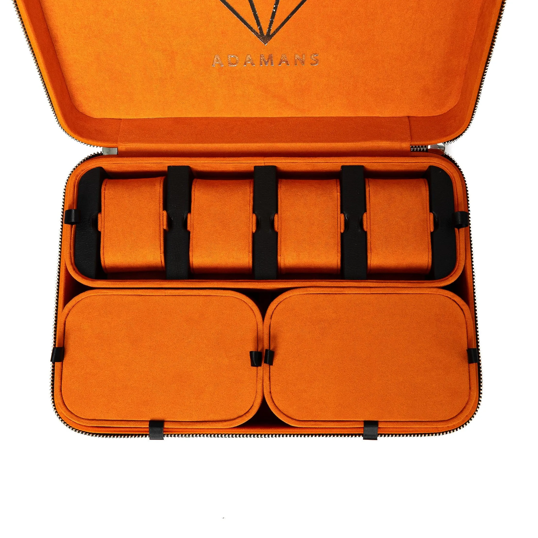 Leather Travel Jewellery Case - Jet Black & Orange