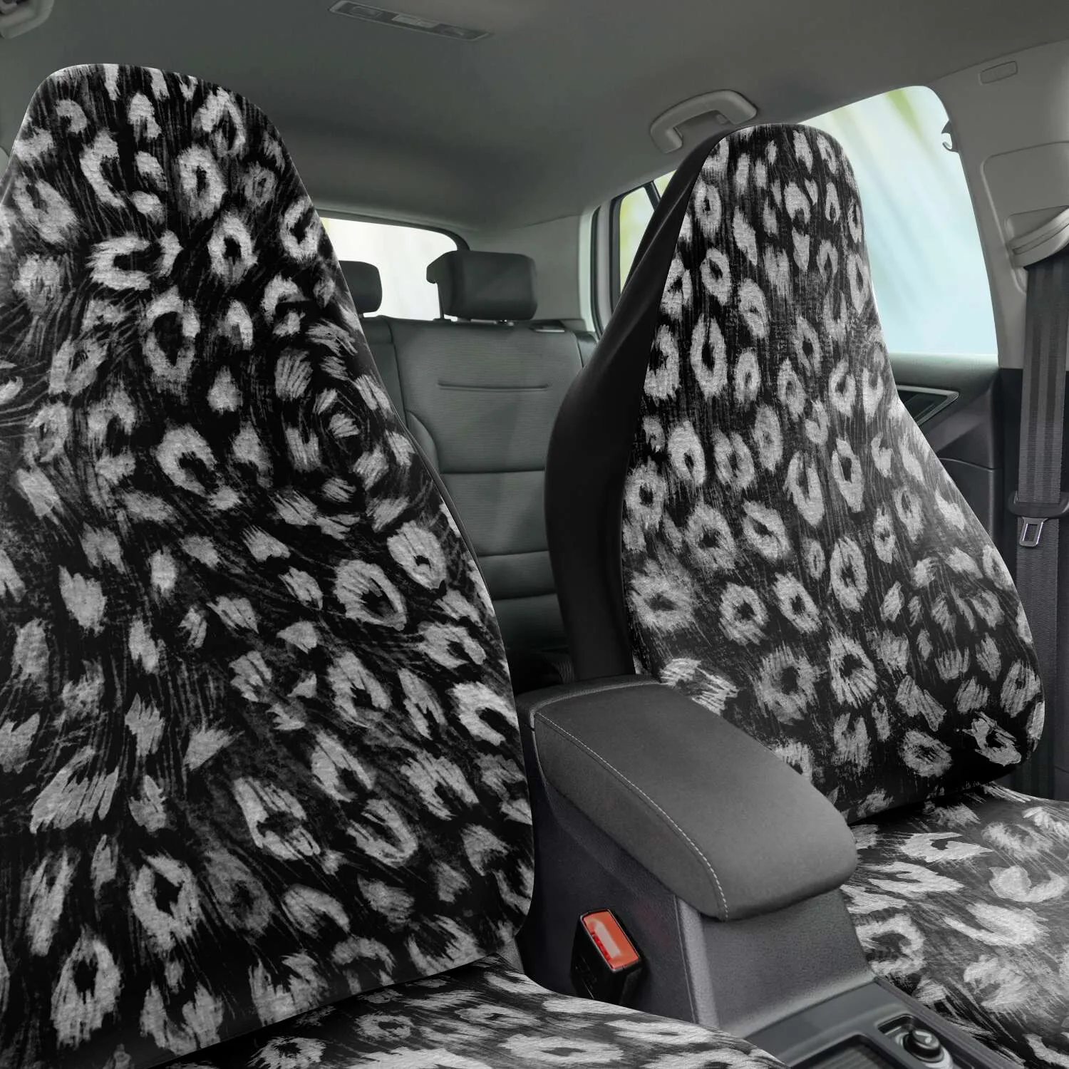 Leopard Car Seat Cover, Black White Animal Print Washable Best Car Seat Protector (2 Pack)