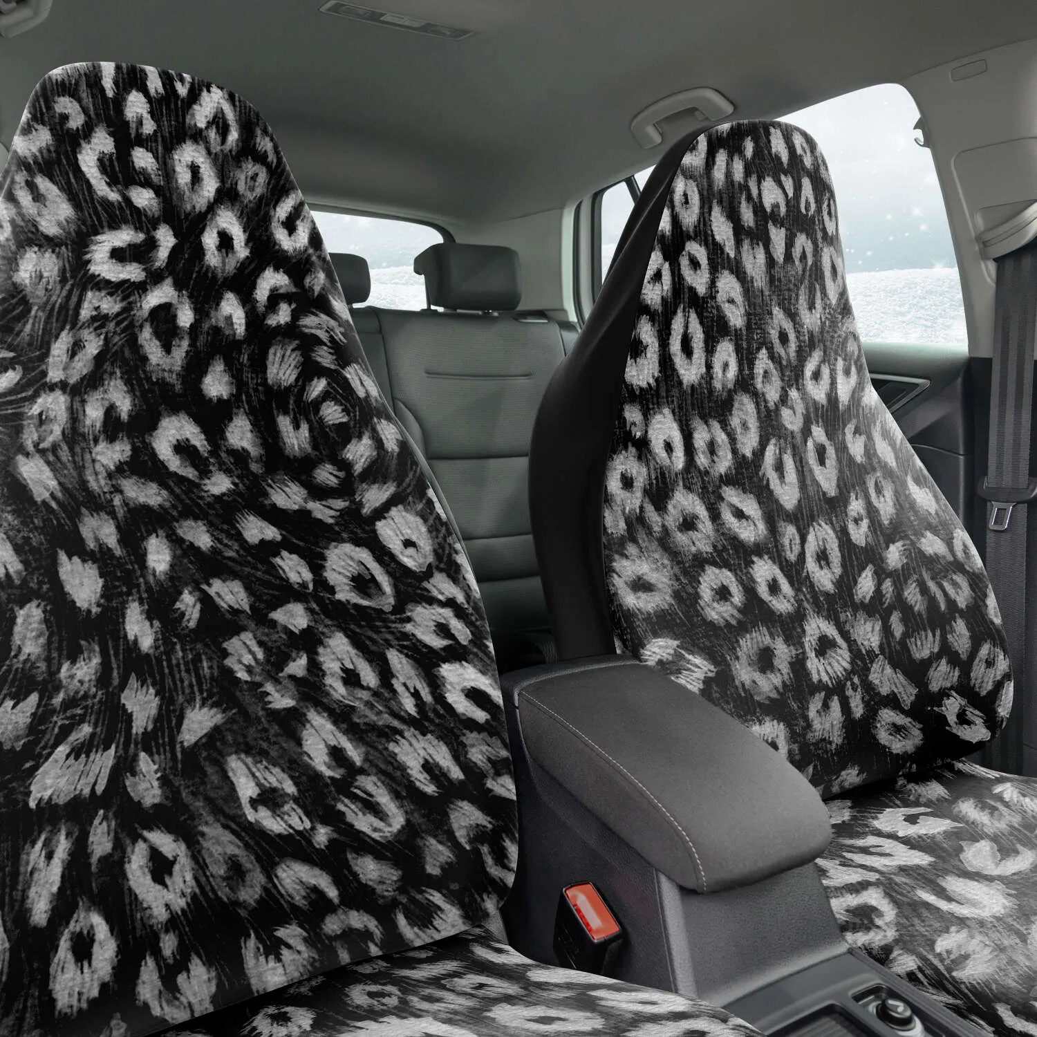 Leopard Car Seat Cover, Black White Animal Print Washable Best Car Seat Protector (2 Pack)