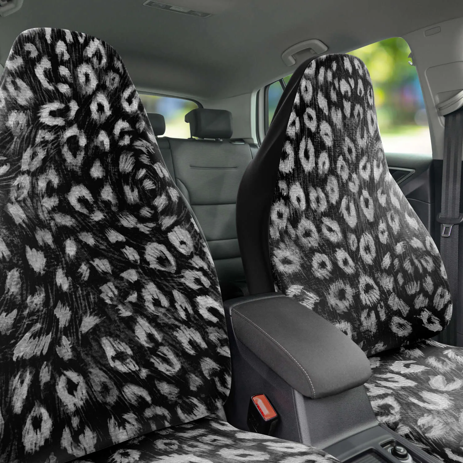 Leopard Car Seat Cover, Black White Animal Print Washable Best Car Seat Protector (2 Pack)