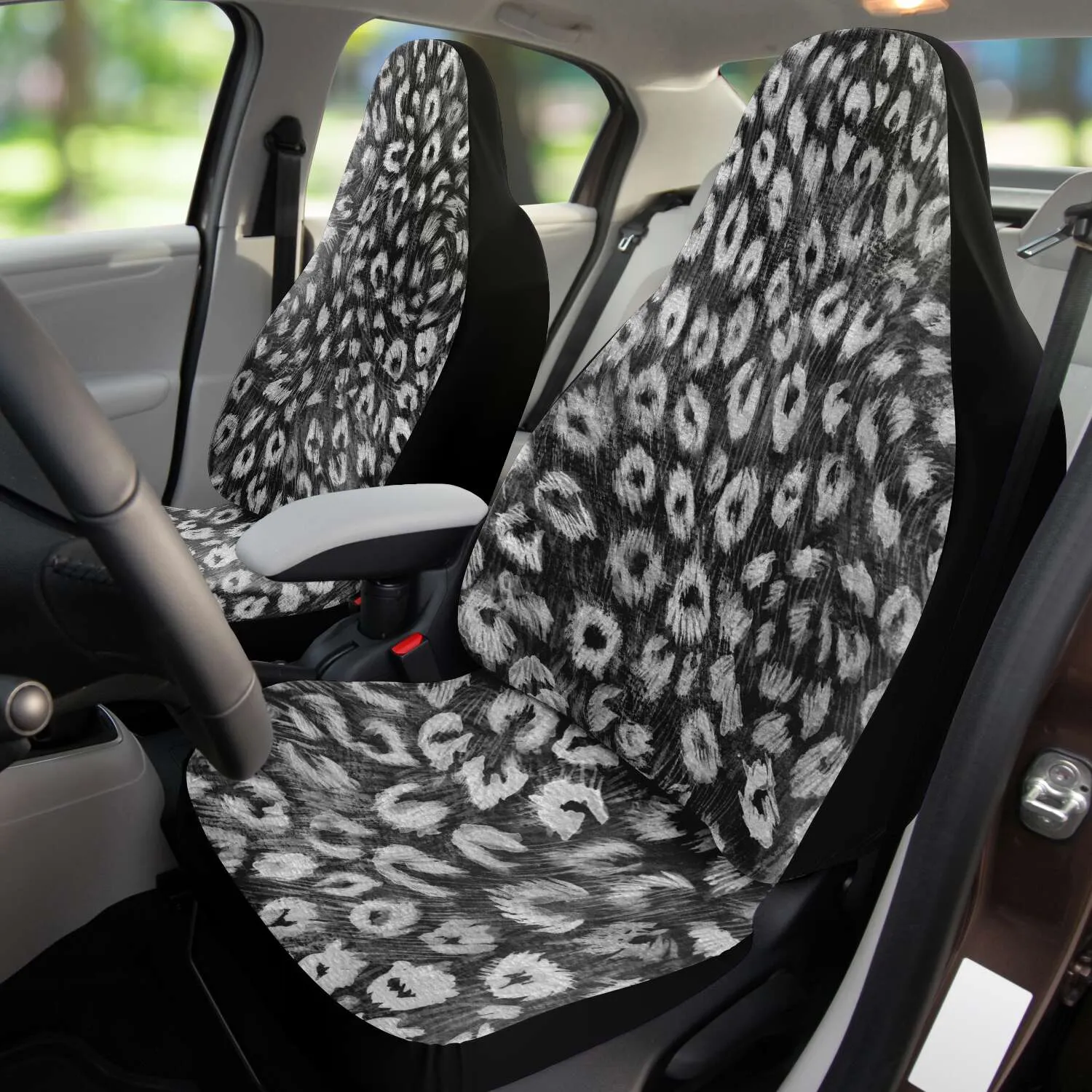 Leopard Car Seat Cover, Black White Animal Print Washable Best Car Seat Protector (2 Pack)