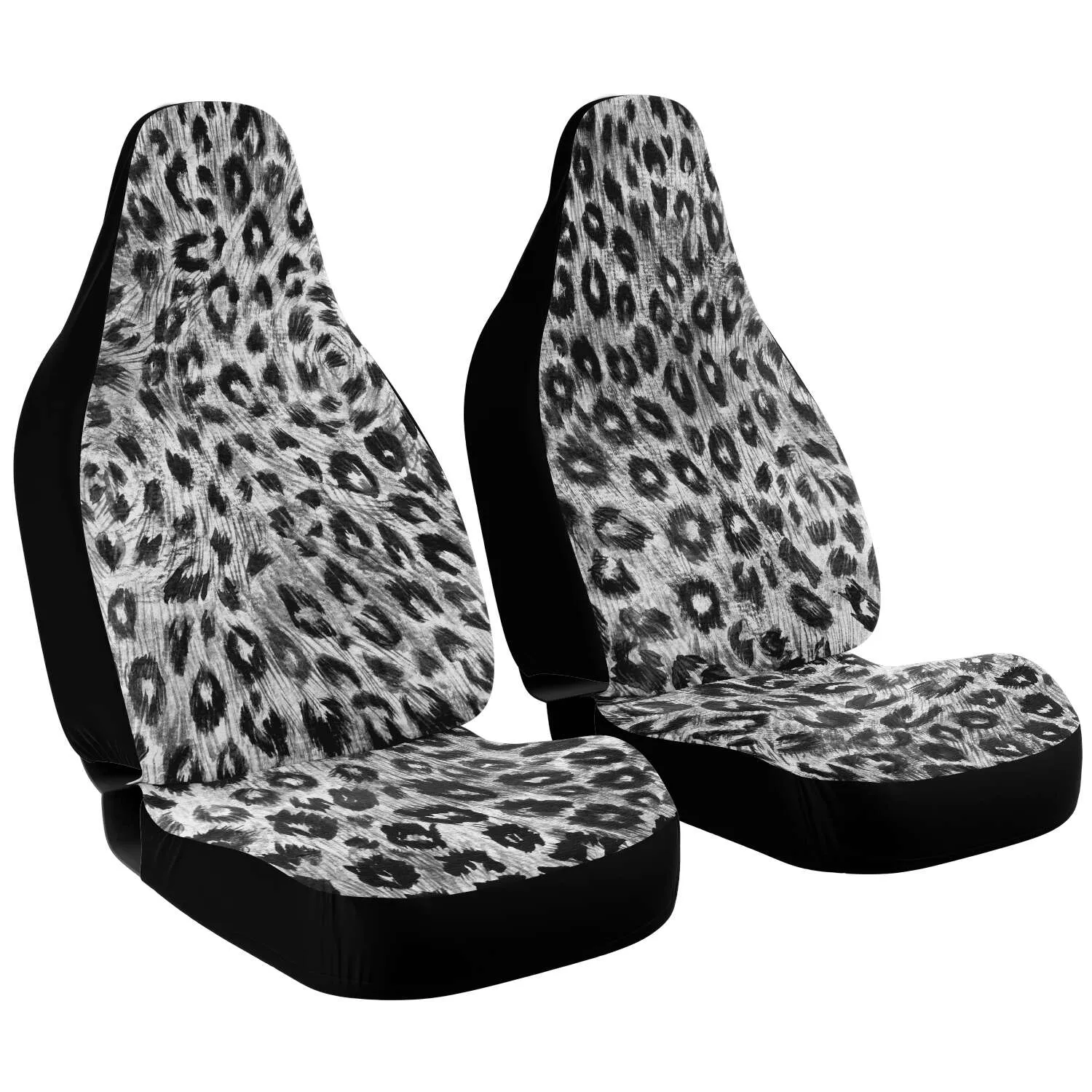 Leopard Car Seat Cover, Grey Black Wild Sexy Animal Print Luxury Car Seat Protectors (2 Pieces)