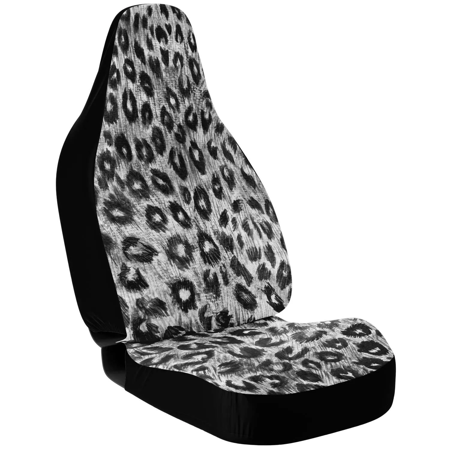 Leopard Car Seat Cover, Grey Black Wild Sexy Animal Print Luxury Car Seat Protectors (2 Pieces)