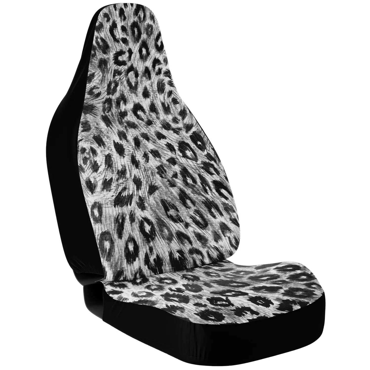 Leopard Car Seat Cover, Grey Black Wild Sexy Animal Print Luxury Car Seat Protectors (2 Pieces)