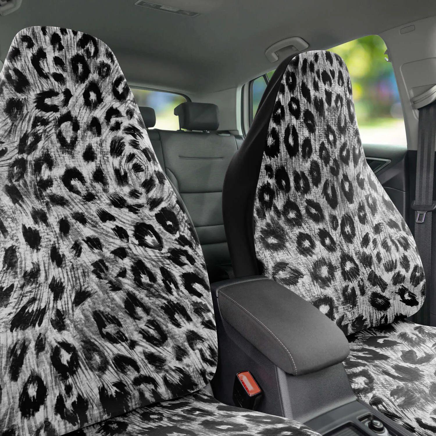 Leopard Car Seat Cover, Grey Black Wild Sexy Animal Print Luxury Car Seat Protectors (2 Pieces)