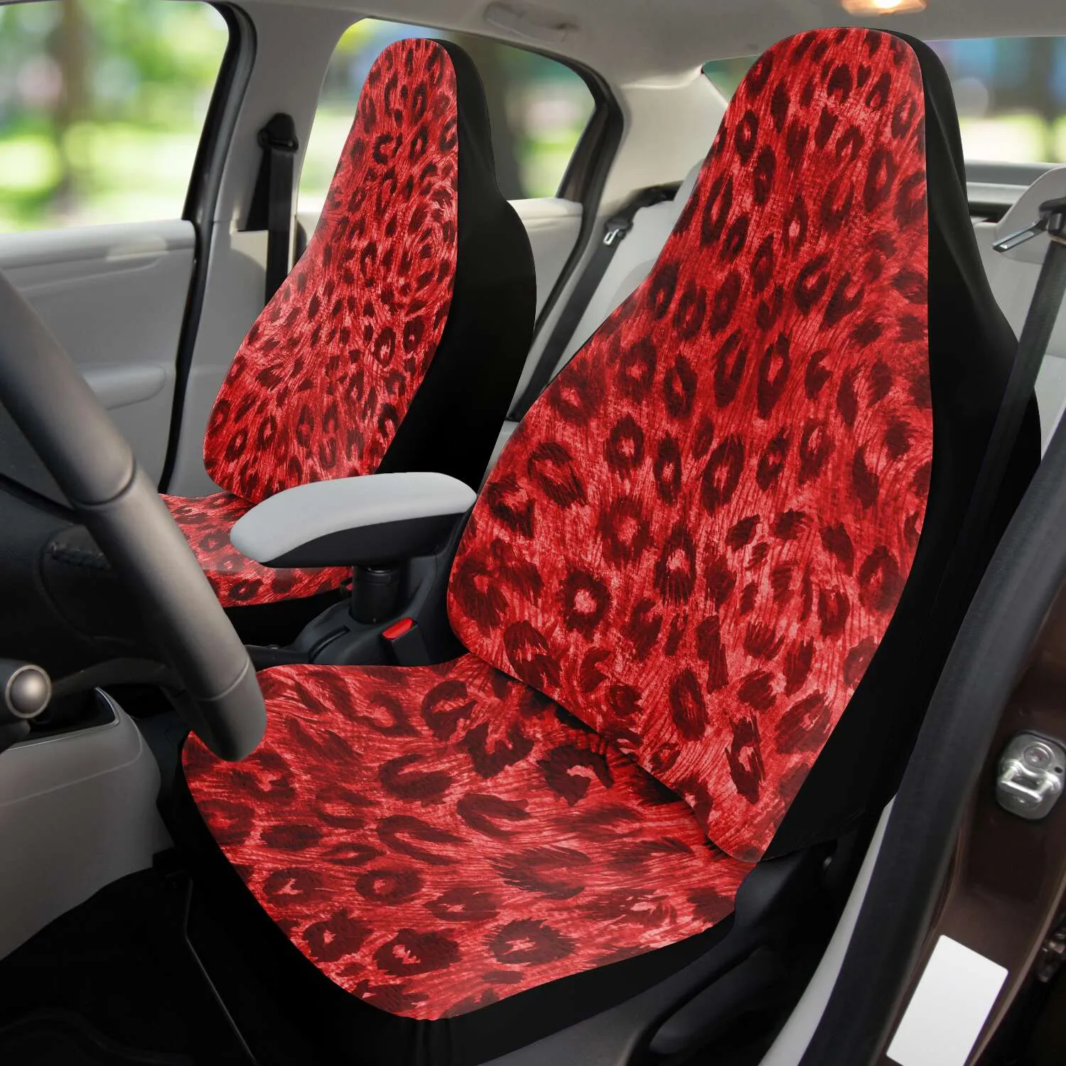 Leopard Car Seat Cover, Red Leopard Animal Print Designer Front Car Seat Protectors (2 Pack)