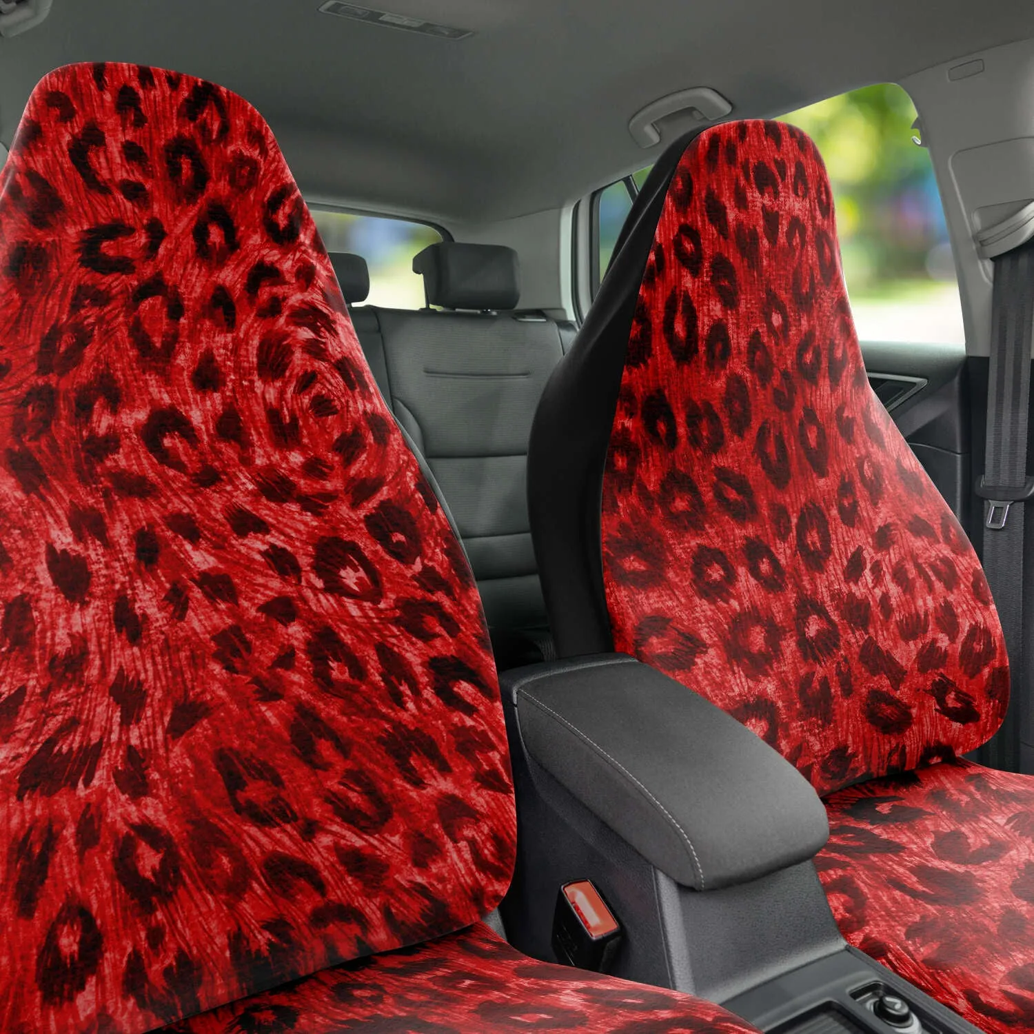 Leopard Car Seat Cover, Red Leopard Animal Print Designer Front Car Seat Protectors (2 Pack)