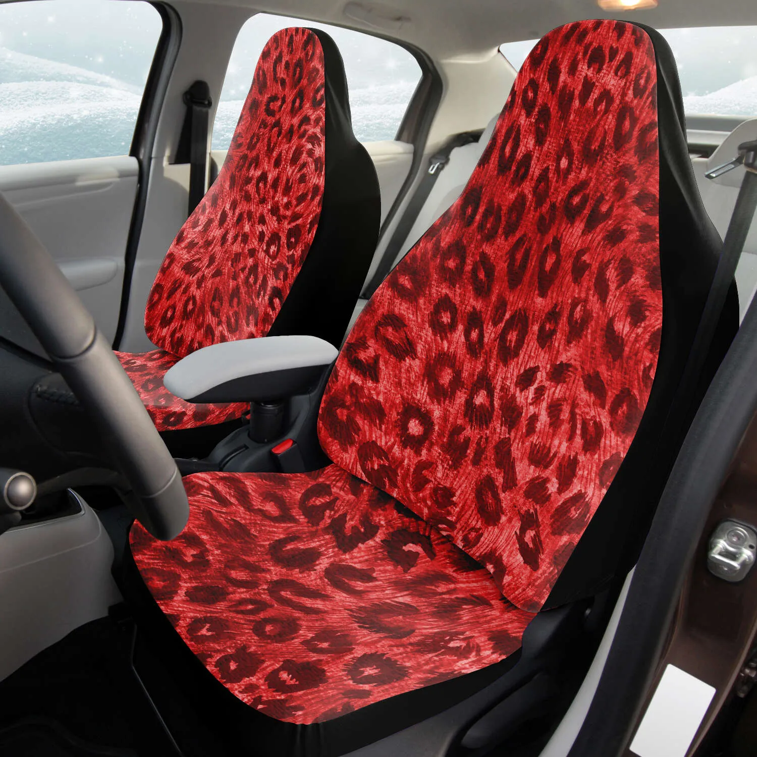 Leopard Car Seat Cover, Red Leopard Animal Print Designer Front Car Seat Protectors (2 Pack)