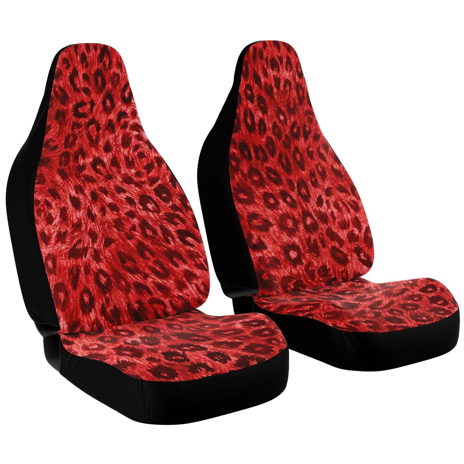 Leopard Car Seat Cover, Red Leopard Animal Print Designer Front Car Seat Protectors (2 Pack)