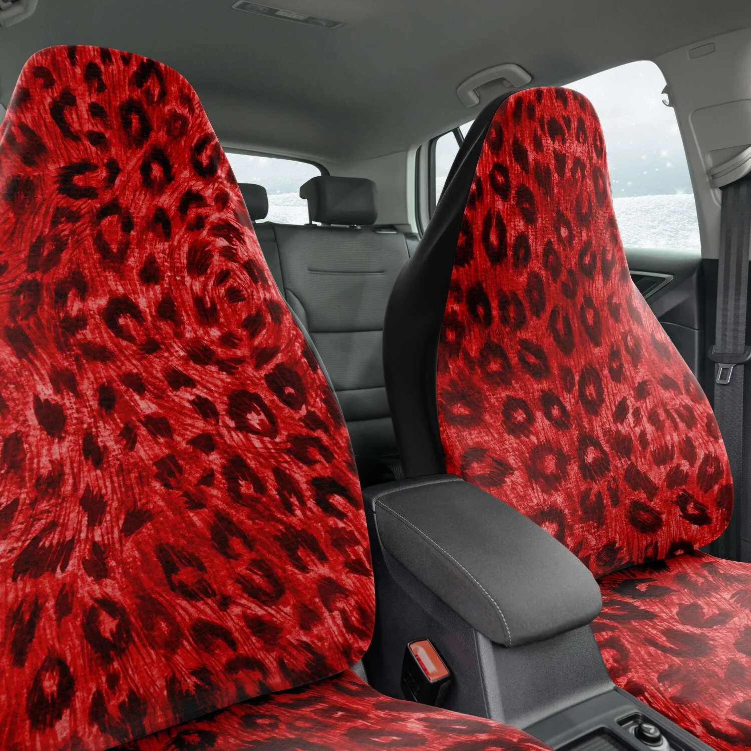 Leopard Car Seat Cover, Red Leopard Animal Print Designer Front Car Seat Protectors (2 Pack)