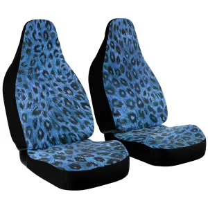 Leopard Car Seat Covers, Dark Blue Luxury Best Designer Front Car Seat Protectors (2 Pieces)