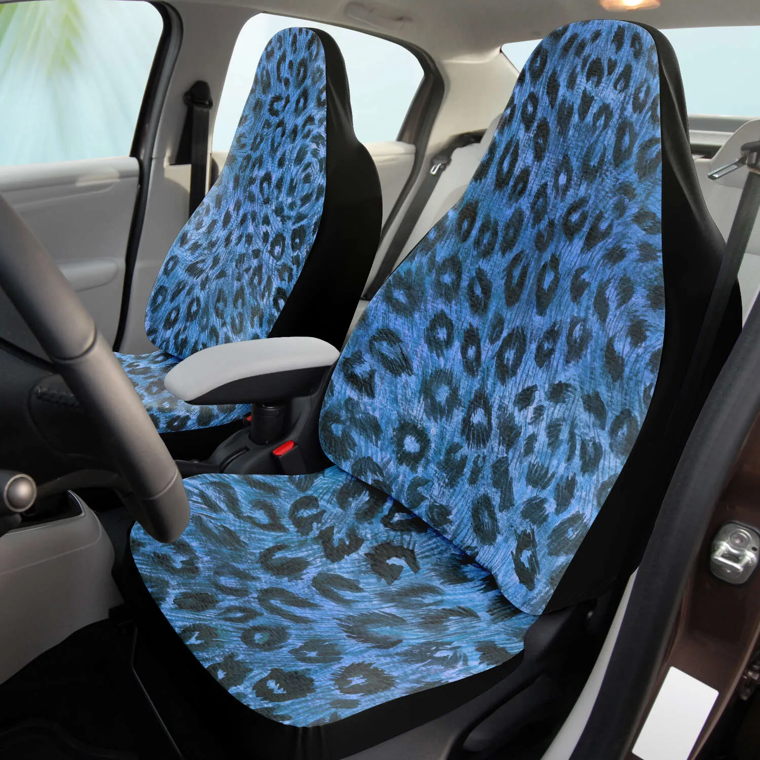 Leopard Car Seat Covers, Dark Blue Luxury Best Designer Front Car Seat Protectors (2 Pieces)