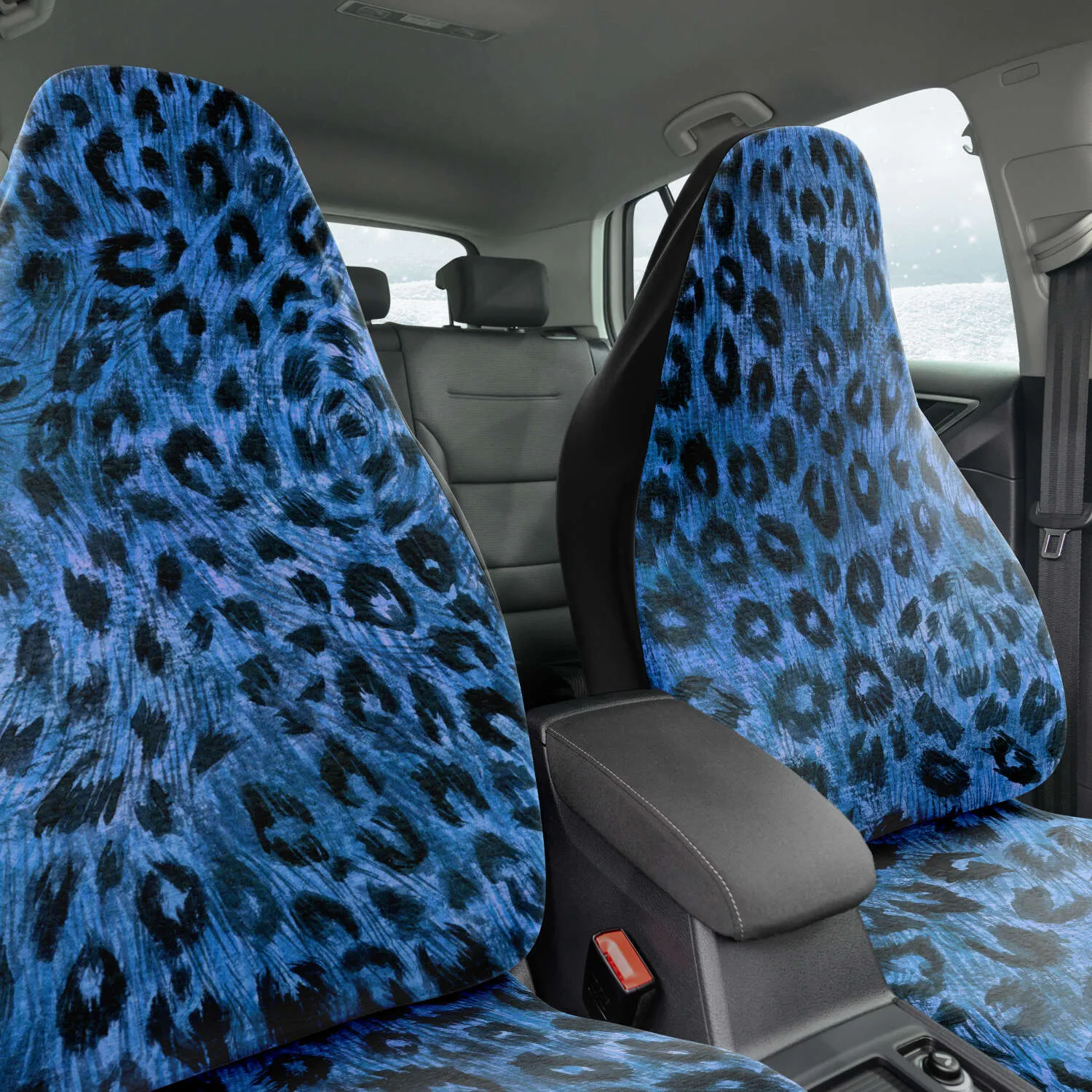 Leopard Car Seat Covers, Dark Blue Luxury Best Designer Front Car Seat Protectors (2 Pieces)