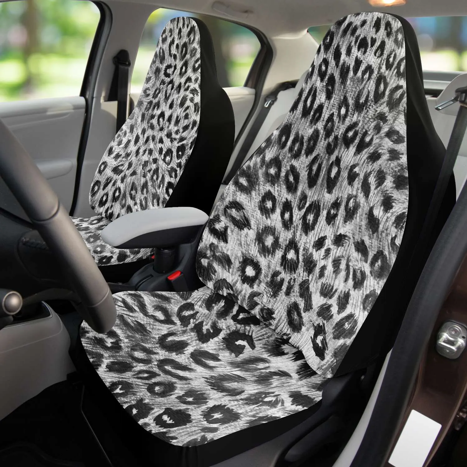 Leopard Car Seat Covers, Washable Best Grey Animal Print Designer Car Accessories (2 Pack)