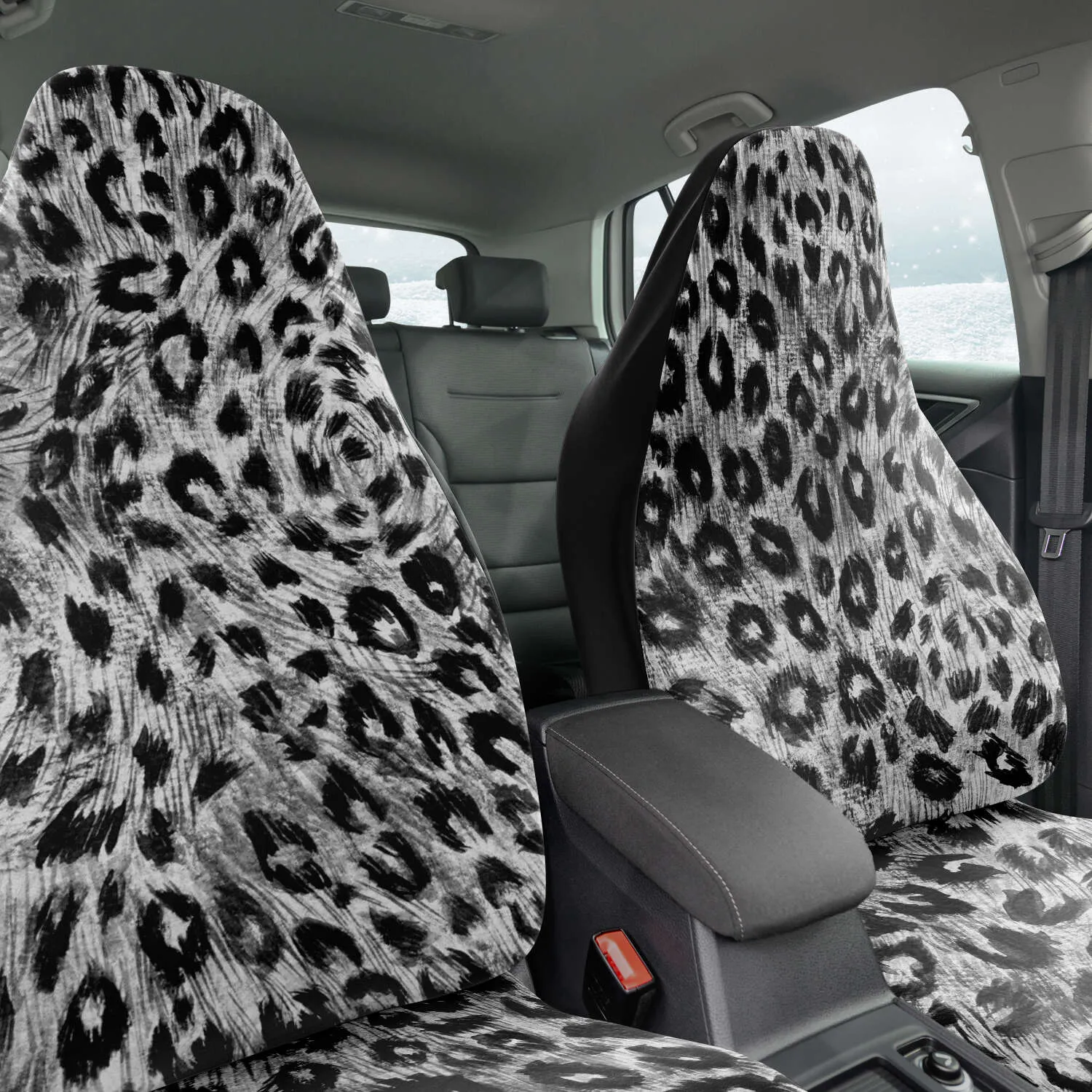 Leopard Car Seat Covers, Washable Best Grey Animal Print Designer Car Accessories (2 Pack)