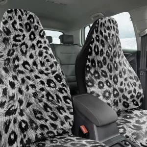 Leopard Car Seat Covers, Washable Best Grey Animal Print Designer Car Accessories (2 Pack)