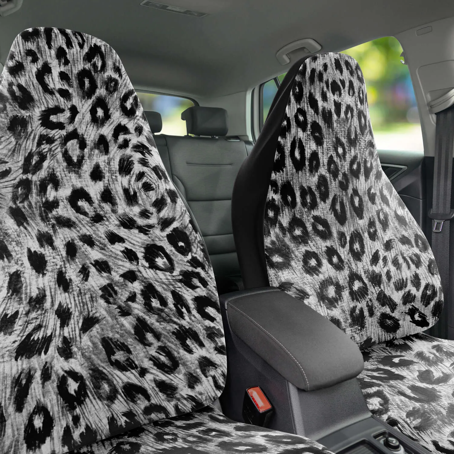 Leopard Car Seat Covers, Washable Best Grey Animal Print Designer Car Accessories (2 Pack)