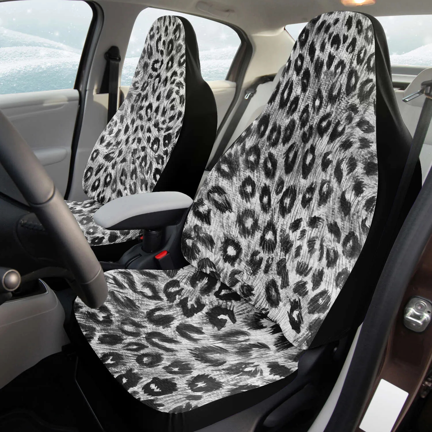 Leopard Car Seat Covers, Washable Best Grey Animal Print Designer Car Accessories (2 Pack)